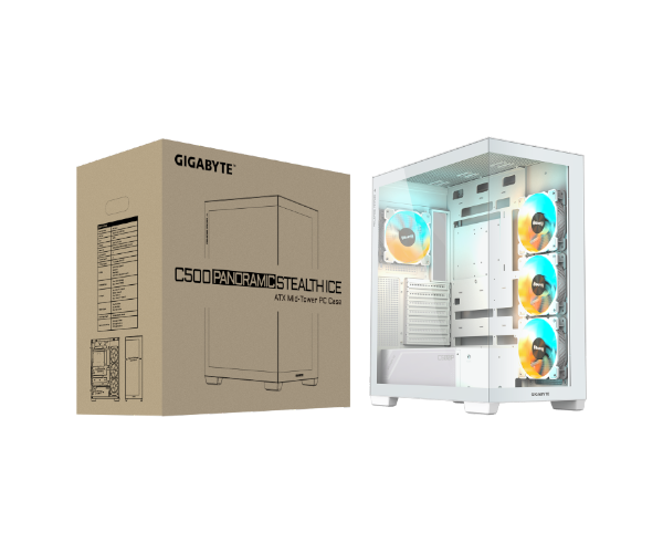 מארז לבן GIGABYTE C500 PANORAMIC STEALTH ICE Mid-Tower ATX