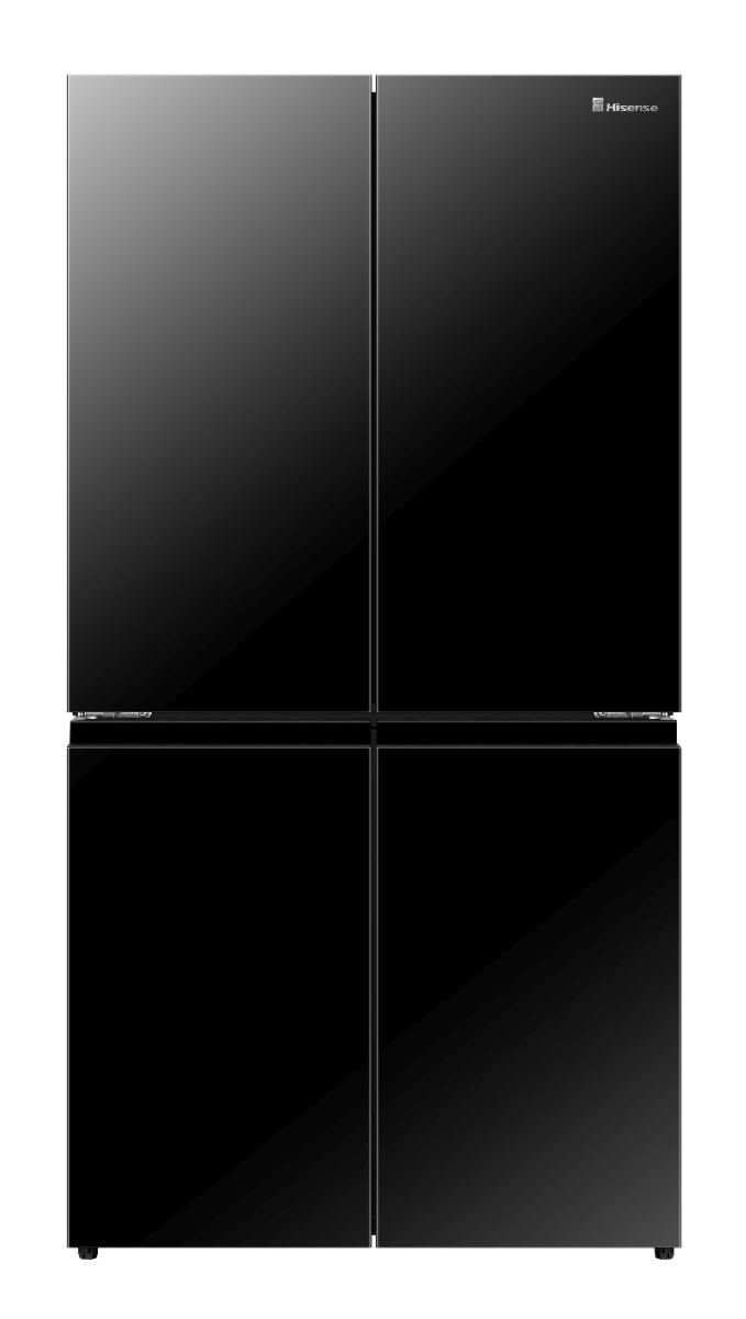 מקרר 4 דלתות Hisense מקפיא תחתון בנפח 609 ליטר נטו דגם RQ72-BGK בצבע זכוכית שחורה