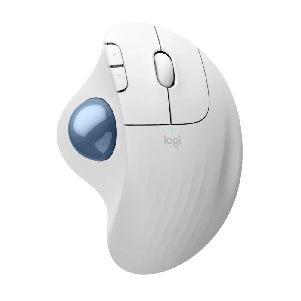 עכבר אלחוטי Logitech ERGO M575S כדור עקיבה ארגונומי לבן Bluetooth USB 18 חודשי סוללה באחריות יבואן רשמי