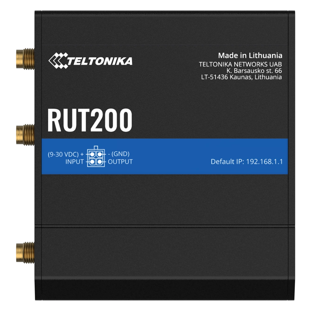 נתב סלולרי תעשייתי Teltonika RUT200 – 4G LTE Cat 4 עד 150Mbps – Wi-Fi 4 עד 50 חיבורים – WAN ו-LAN 10/100Mbps – מארז אלומיניום בדירוג IP30