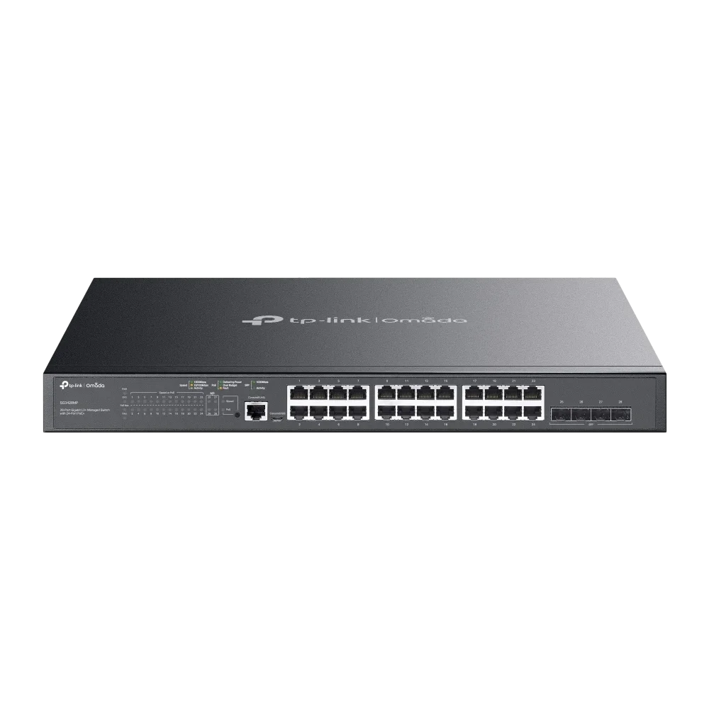 מתג רשת מנוהל Omada 24 פורטים PoE+ גיגה-ביט 384W עם 4 יציאות SFP באחריות יבואן רשמי