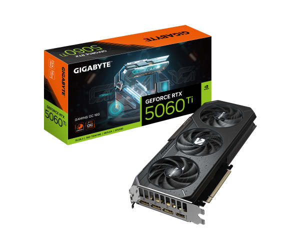 כרטיס מסך Gigabyte GeForce RTX 5060 Ti Gaming OC – זיכרון 16GB GDDR7 – ממשק PCIe 5.0 x16 – תדר 2647MHz – חיבור 16PIN – אורך 281 מ"מ