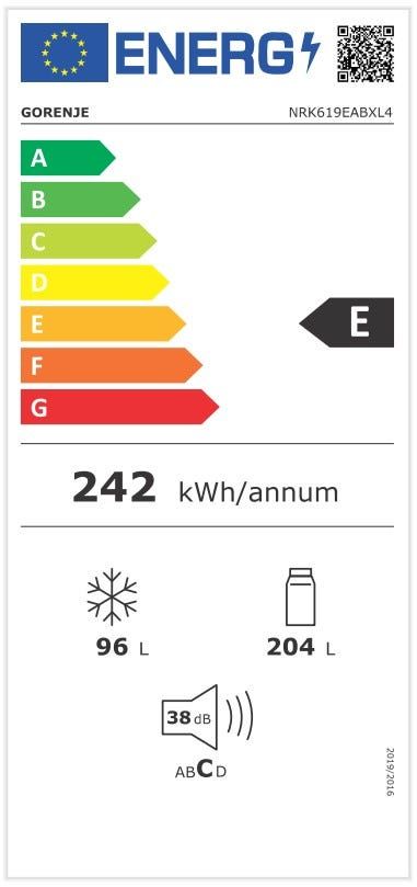 מקרר 2 דלתות gorenje  מקפיא תחתון 329 ליטר בגימור שחור מטאלי דגם NRK619EABXL4