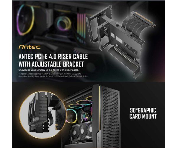 כבל ותושבת לכ. מסך Antec PCIE-4.0 Adjustable Vertical Bracket