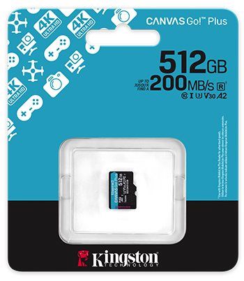 כרטיס זיכרון Kingston Canvas Go Plus G4 microSDXC בנפח 1TB במהירות 200MB/s (A2 U3 V30) כולל מתאם