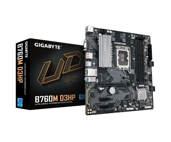 לוח אם GIGABYTE B760M D3HP – ערכת שבבים Intel B760 – תושבת LGA 1700 – זיכרון DDR5 ב-4 חריצים עד 5600 – גודל Micro ATX – 2 חריצי M.2 – 3 שנות אחריות