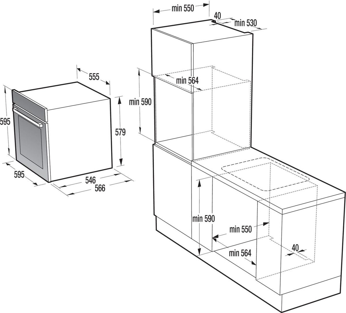 תנור בנוי  gorenje פירוליטי 60 סמ נירוסטה בשילוב זכוכית שחורה דגם BOP798S54X