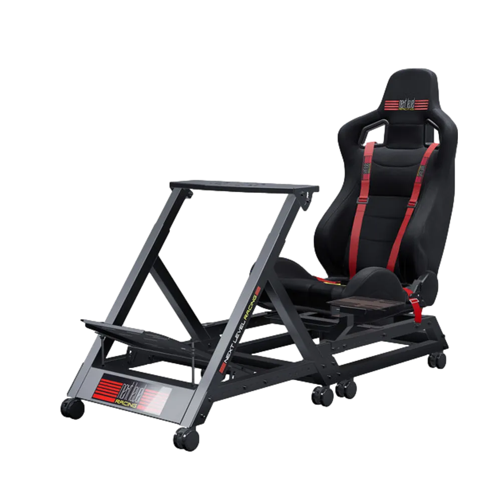 תא נהיגה Next Level Racing GTtrack Cockpit – מסגרת פלדה בגימור שחור מט – תמיכה בגובה 120-210 ס"מ – עומס עד 150 ק"ג – מידות 138x96x120 ס"מ – אחריות שנה