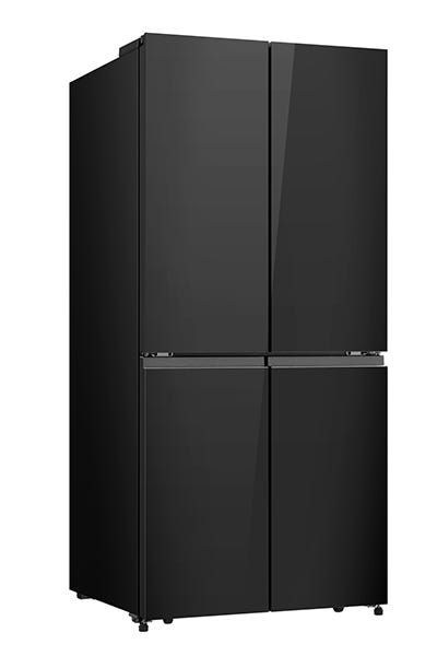 מקרר Hisense ארבע דלתות הפוך עם בנפח 483 ליטר נטו דגם RQ58BG זכוכית שחורה