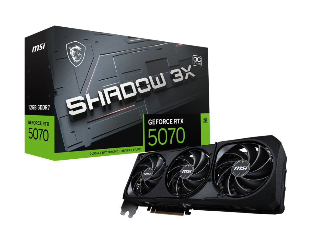 כרטיס מסך MSI GeForce RTX 5070 12G SHADOW 3X OC – זכרון 12GB GDDR7 – 6144 ליבות – PCIe Gen 5 x16 – 3 מאווררים