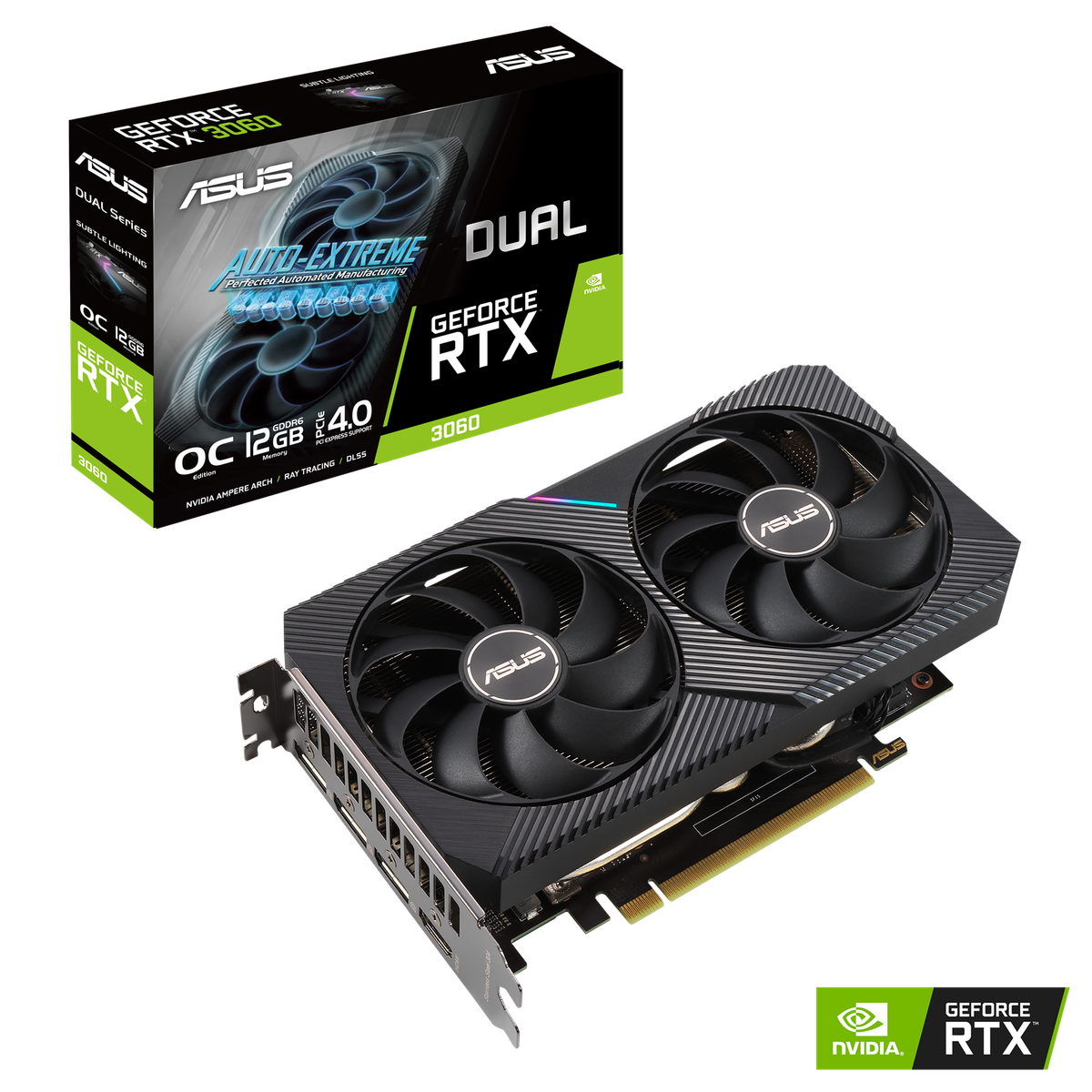 כרטיס מסך ASUS Dual GeForce RTX 3060 OC V2 – זיכרון 12GB GDDR6X – ממשק PCI Express 4.0 – יציאות HDMI 2.1a ו-3x DisplayPort 1.4a