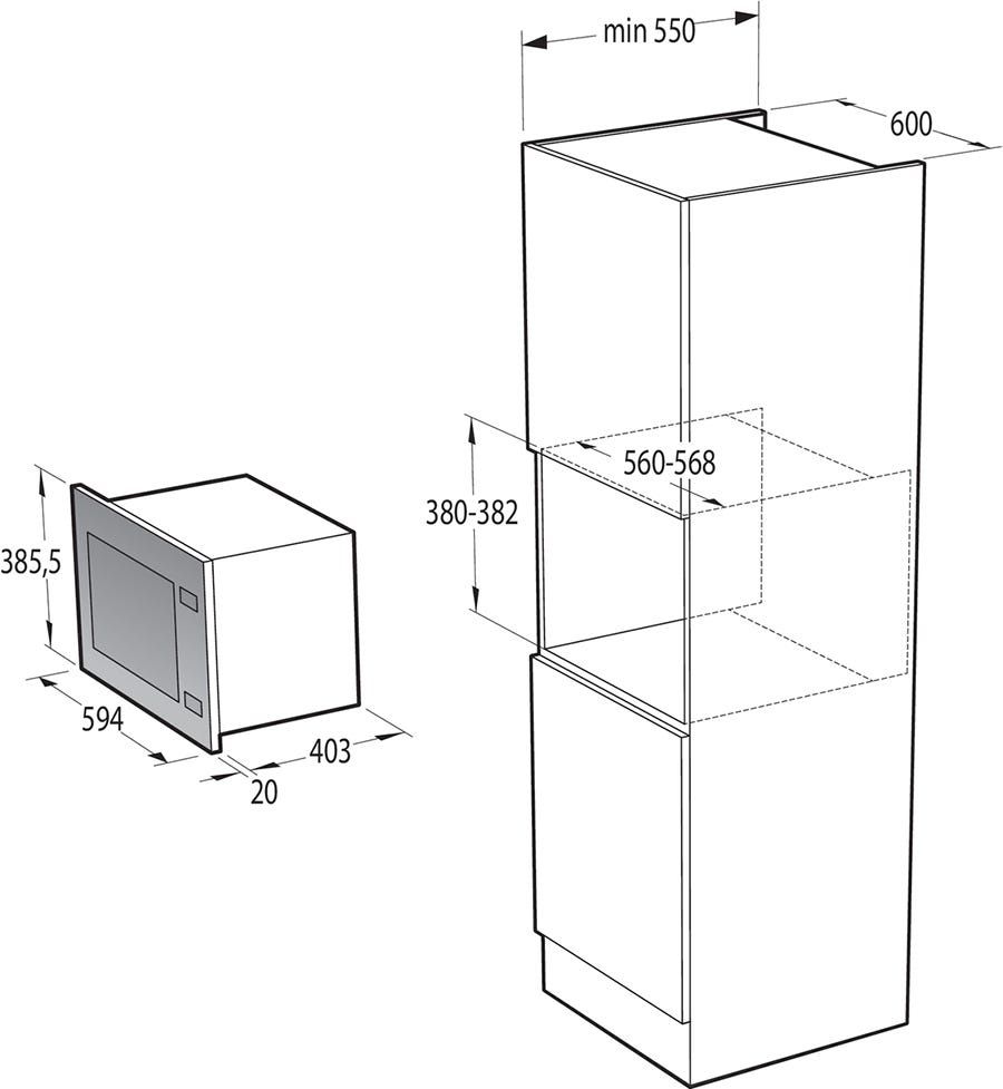 מיקרו אינטגרלי משולב גריל gorenje בגימור שחור דגם BMI251SG3BG
