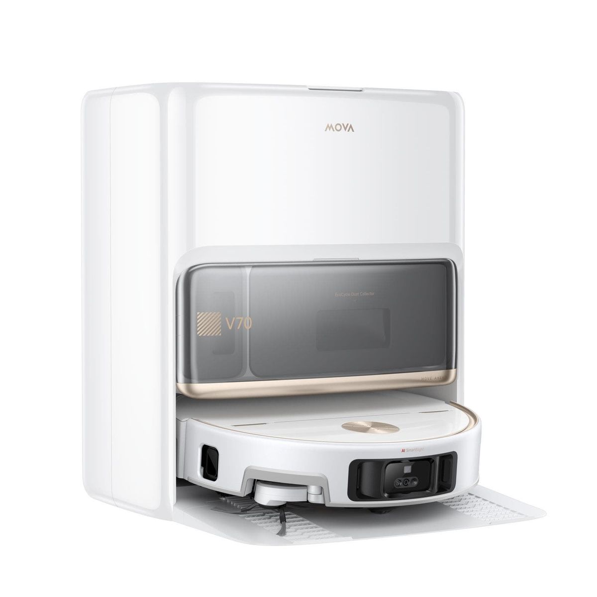 שואב רובוטי שוטף Mova V70 Ultra Complete X – עוצמת שאיבה 42,000Pa – שטיפה במים חמים 100°C – ניווט FlexScope – צבע לבן