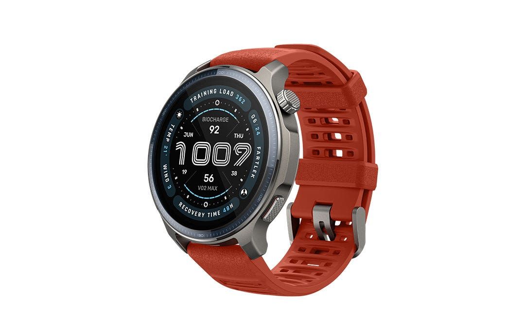שעון חכם Amazfit דגם Balance 2 בצבע שחור, רצועה נוספת בצע אדום באריזה
