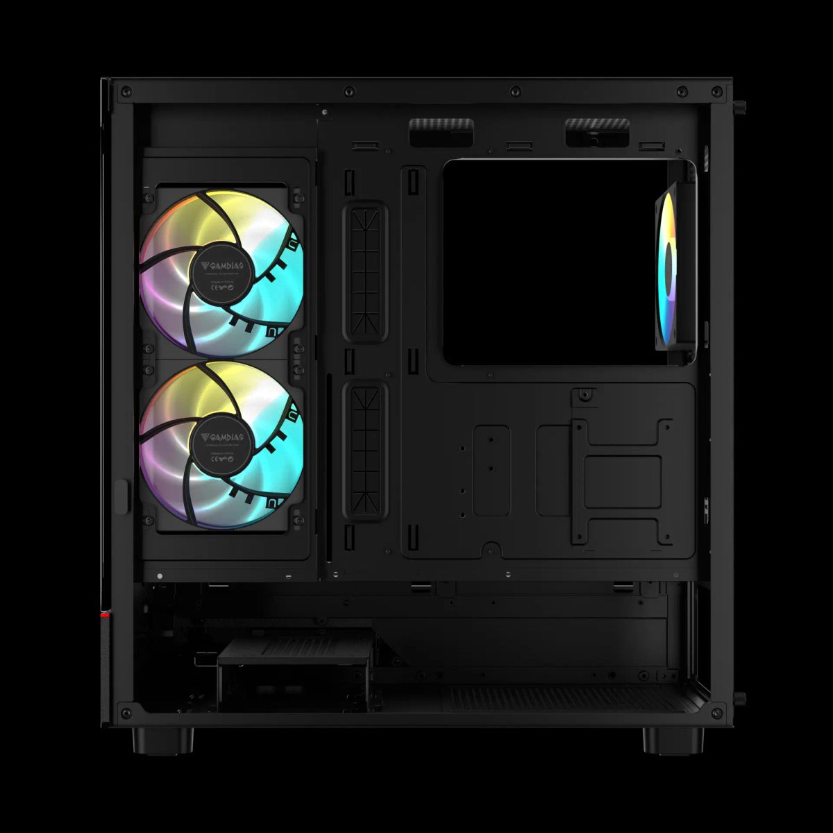 מארז מחשב גיימינג GAMDIAS ATLAS M5 – Mid Tower – זכוכית מחוסמת פנורמית – 3 מאווררי ARGB