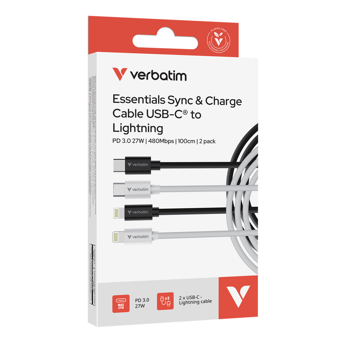 VERBATIM SYNC&CHARGE USB C TO LIGHTNING 1M – מארז זוגי