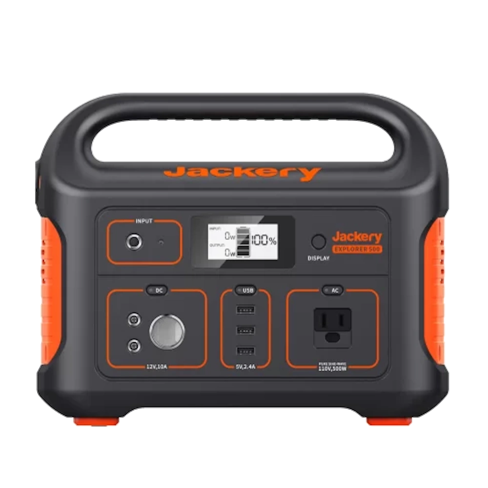 תחנת כוח ניידת Jackery Explorer 500 – קיבולת 518Wh – הספק 500W – מהפך גל סינוס טהור – משקל 6.04 ק"ג – אחריות שנתיים