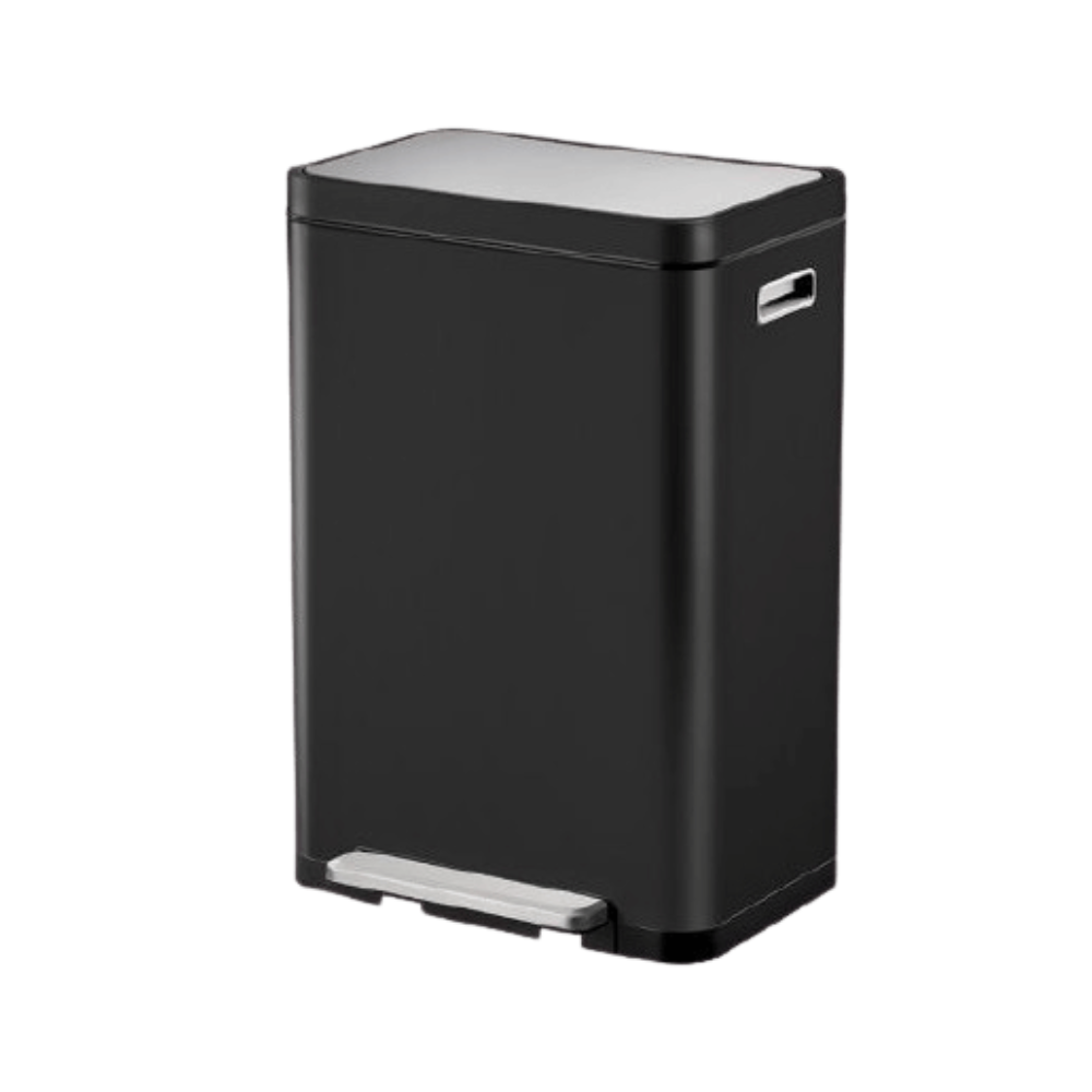 פח רגלית EKO X-CUBE – נפח 45 ליטר – נירוסטה אנטיבקטריאלית – סגירה שקטה – שחור