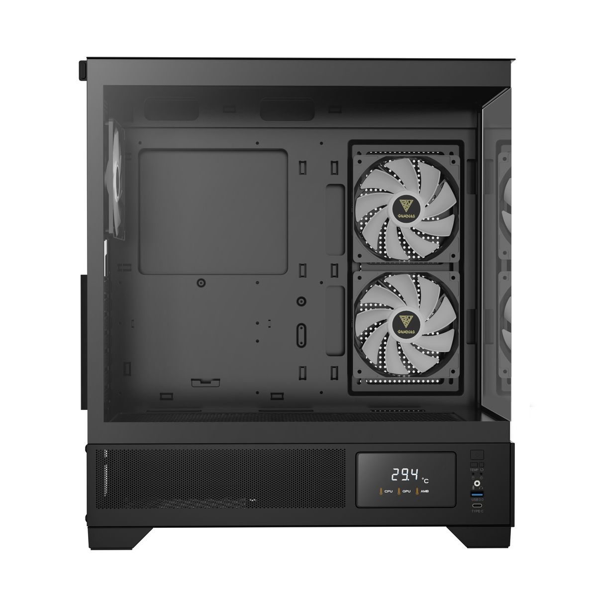 מארז מחשב GAMDIAS ATLAS M1 Mid-Tower ATX Micro-ATX Mini-ITX עם זכוכית מחוסמת ו-3 מאווררי ARGB באחריות יבואן רשמי