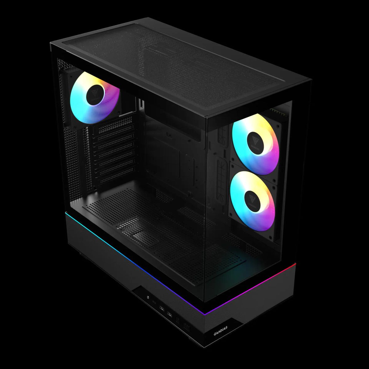 מארז מחשב גיימינג GAMDIAS ATLAS M5 – Mid Tower – זכוכית מחוסמת פנורמית – 3 מאווררי ARGB