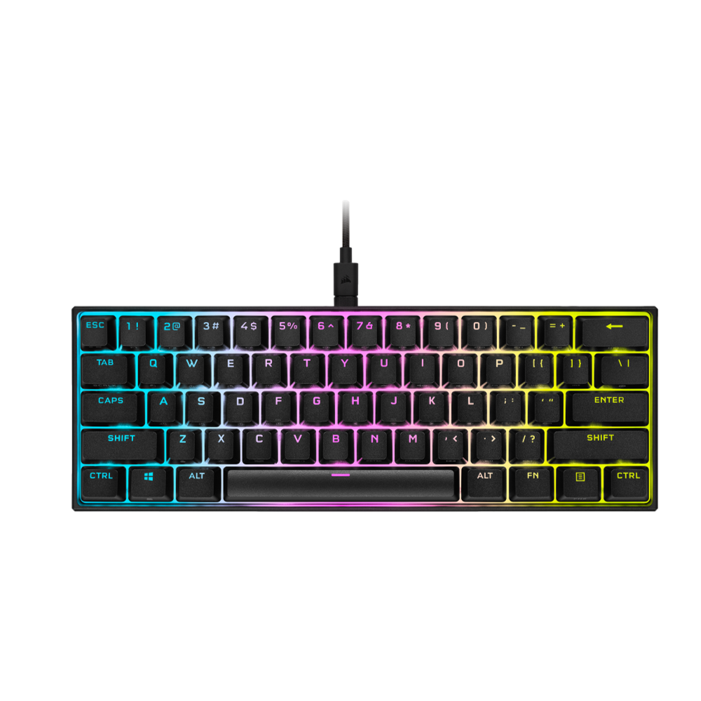 מקלדת גיימינג מכנית Corsair K65 RGB Mini – עיצוב 60% – מתגי Cherry MX Red – RGB פר מקש – שחור