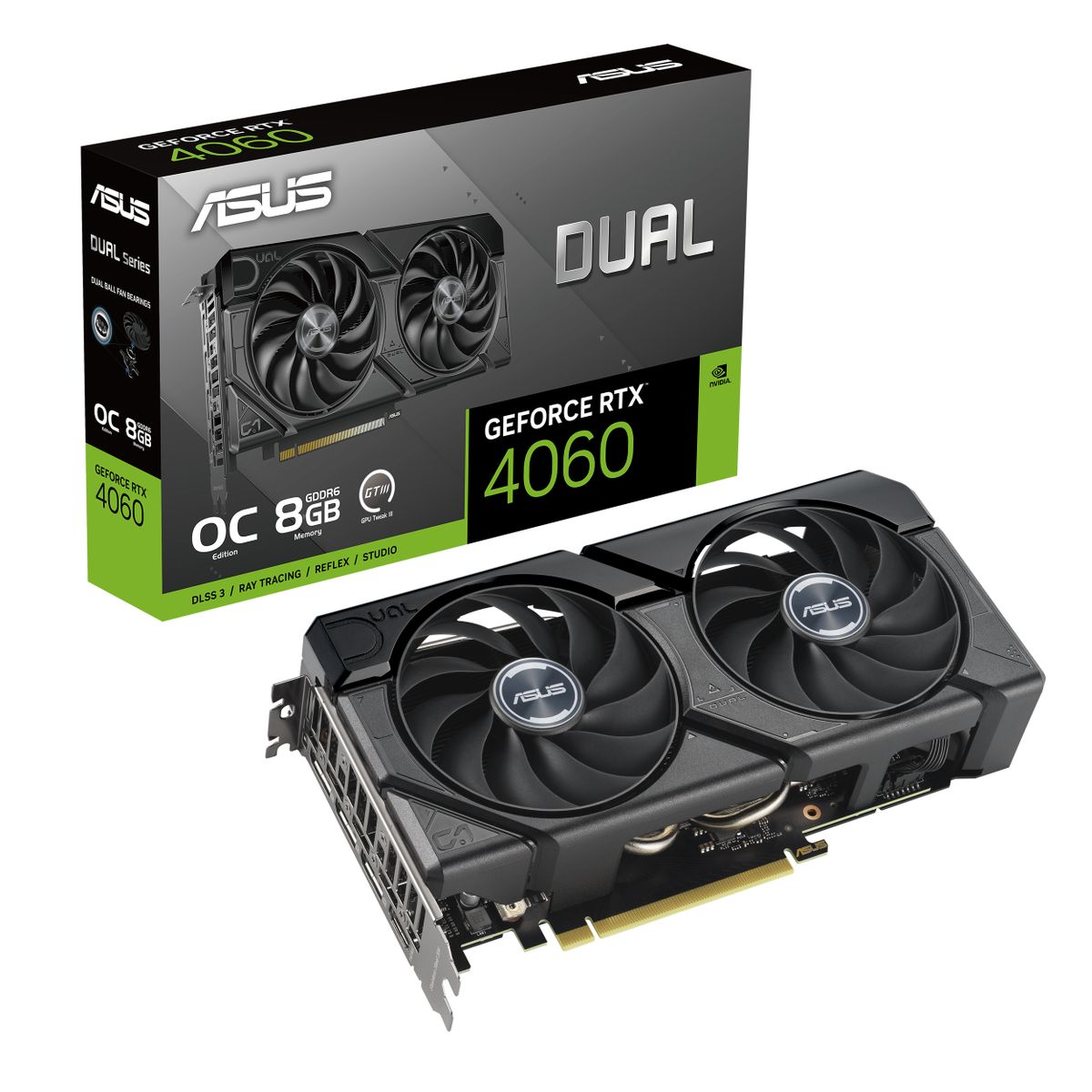 כרטיס מסך ASUS Dual GeForce RTX 4060 OC EVO – זיכרון 8GB GDDR6 – ממשק PCI Express 4.0 – יציאות HDMI 2.1a ו-3x DisplayPort 1.4a