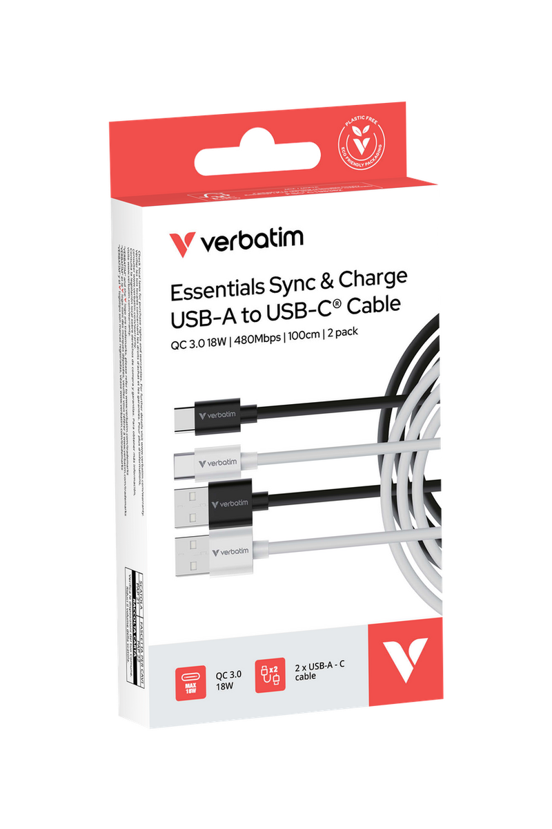 VERBATIM SYNC&CHARGE USB A TO USB C 1M – מארז זוגי
