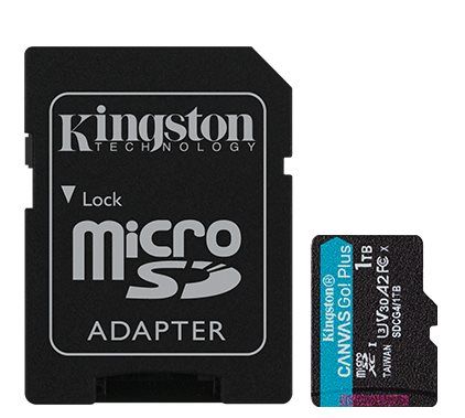 כרטיס זיכרון Kingston Canvas Go Plus G4 microSDXC בנפח 1TB במהירות 200MB/s (A2 U3 V30) כולל מתאם