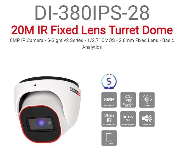 מצלמת כיפה Provision IP 8MP DI-380IPS-28 POE