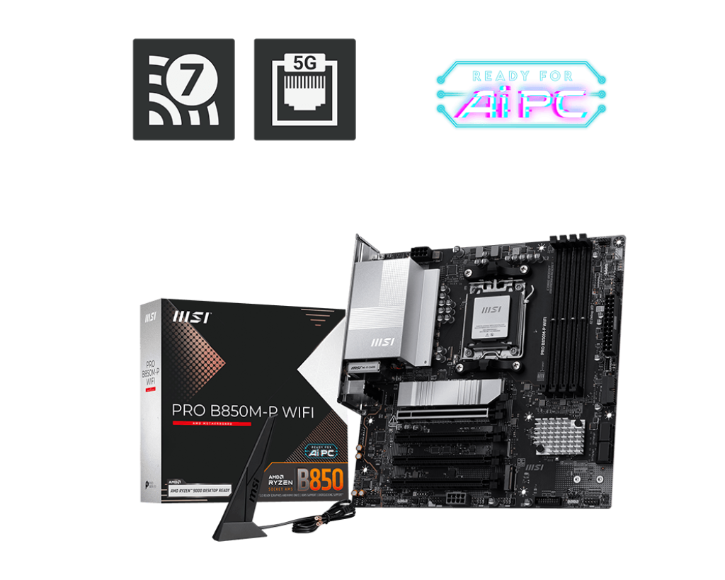 לוח אם MSI PRO B850M-P WIFI AM5 DDR5 WiFi 7 Bluetooth 5.4 3x M.2 4x SATA III באחריות יבואן רשמי