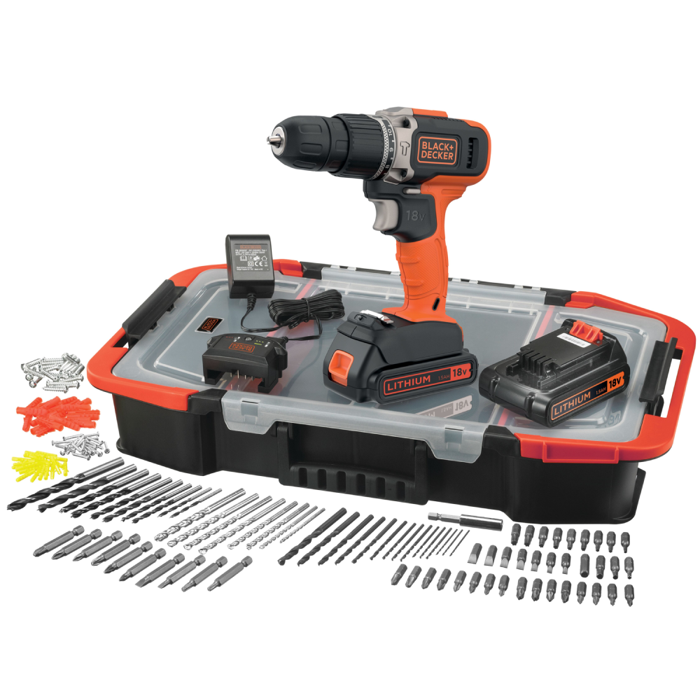 מקדחה רוטטת מברגת אימפקט BLACK&DECKER 18V 40Nm סט מקצועי עם אביזרים באחריות יבואן רשמי