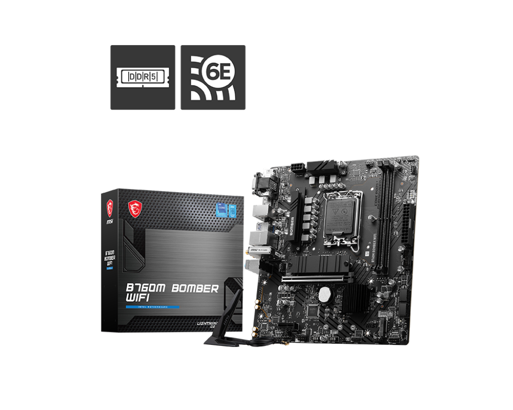 לוח אם MSI B760M BOMBER WIFI DDR5 LGA1700 96GB 2.5Gbps WiFi 6E BT5.2 באחריות יבואן רשמי
