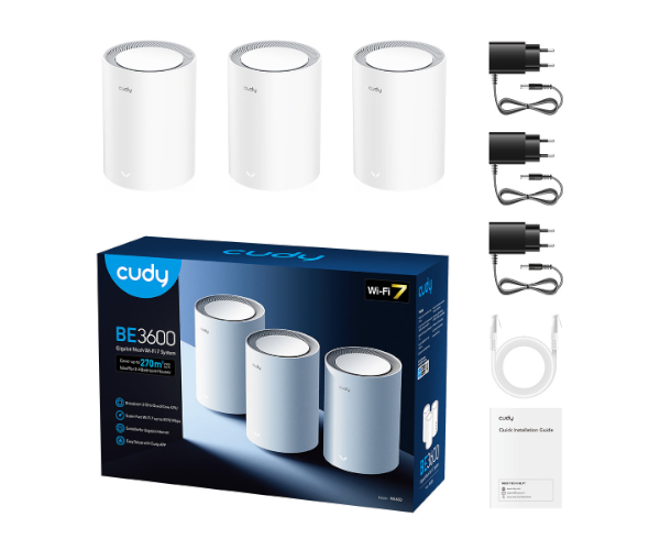 נתב מגדיל טווח Cudy BE3600 Gigabit Mesh Wi-Fi 7 System 3Pack