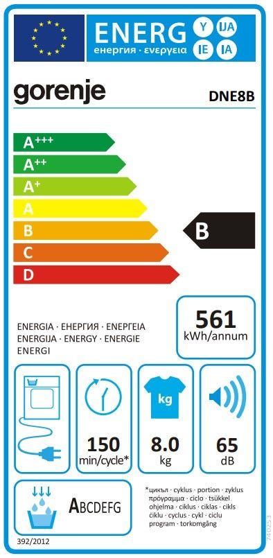 מייבש כביסה gorenje קונדנסור 8 קג דגם DNE8B