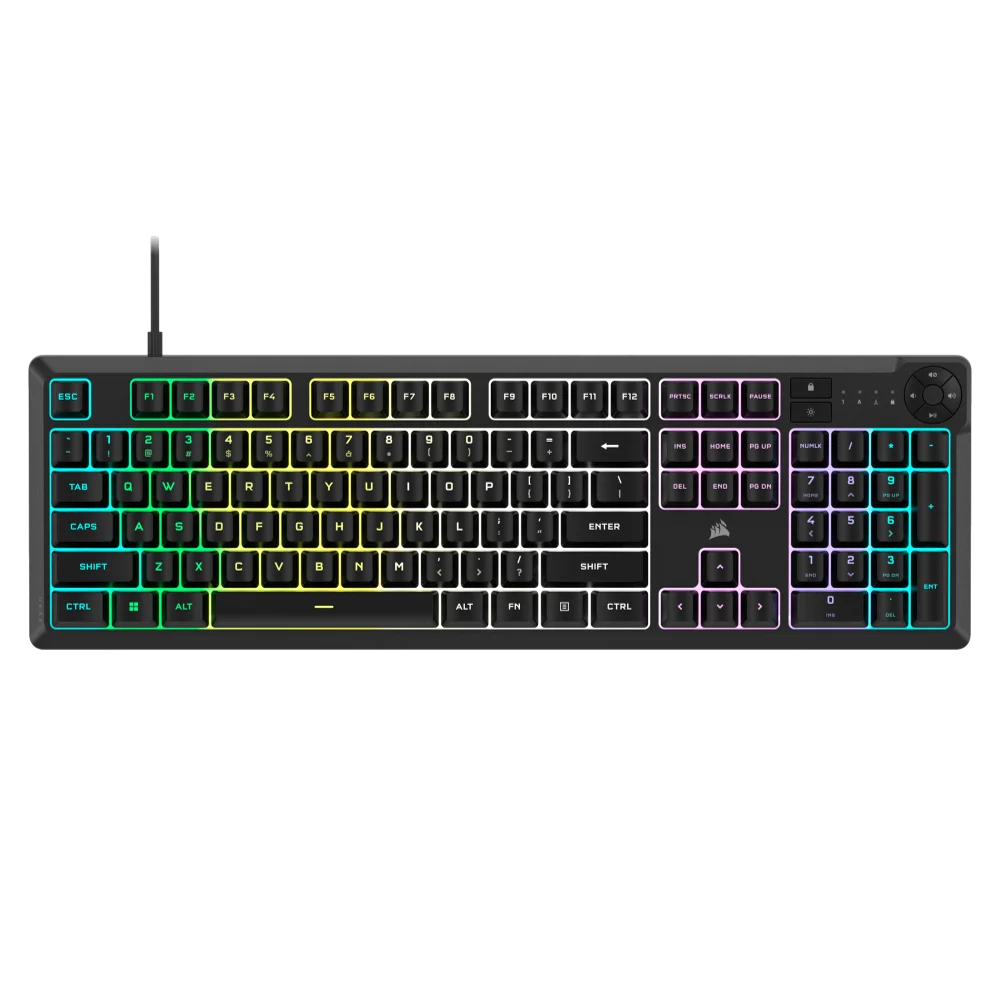 מקלדת גיימינג Corsair K55 CORE RGB – תאורת RGB דינמית – כפתורי מדיה