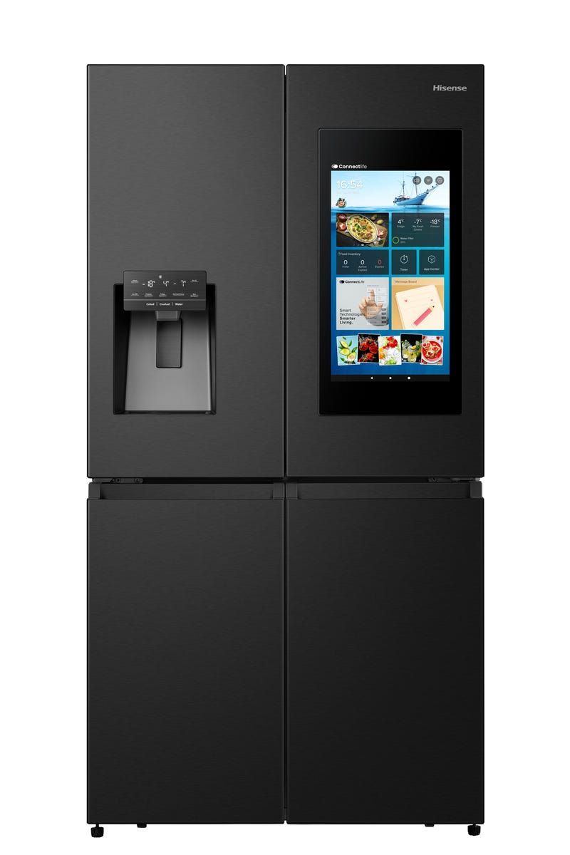 מקרר Hisense ארבע דלתות עם מסך טאצ' בנפח 577 ליטר נטו דגם  RQ760N4IFE בצבע שחור