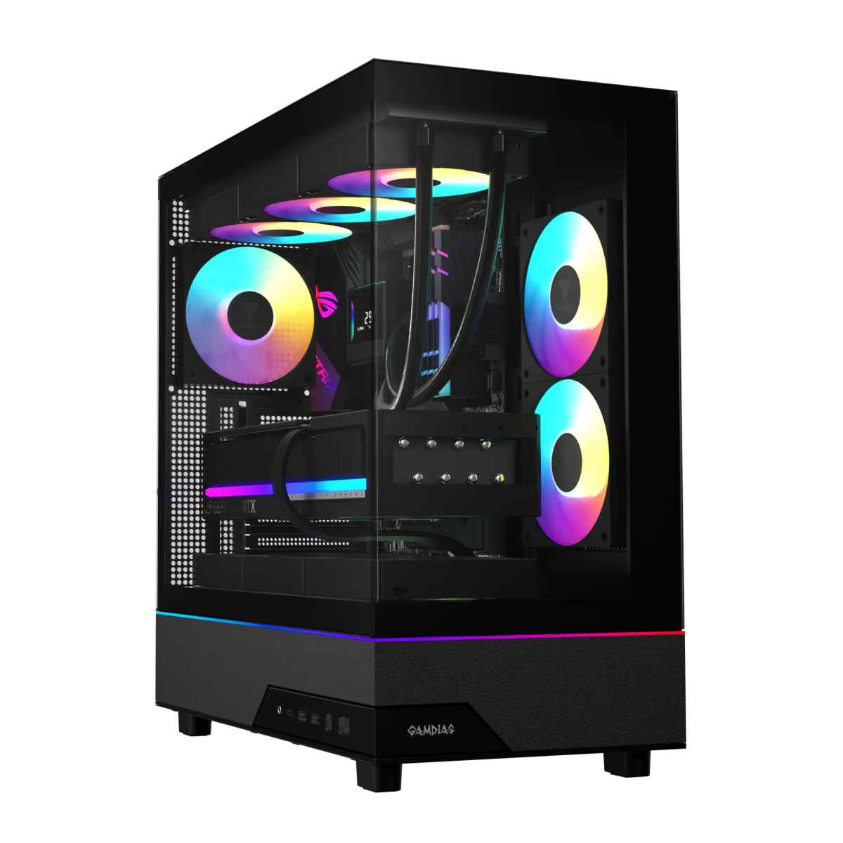 מארז מחשב גיימינג GAMDIAS ATLAS M5 – Mid Tower – זכוכית מחוסמת פנורמית – 3 מאווררי ARGB