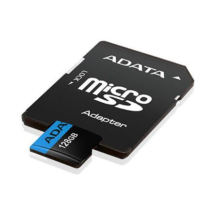 כרטיס זיכרון ADATA microSD – נפח 128GB – תקן UHS-I Class 10 V10 – קריאה עד 100MB/s – כתיבה עד 25MB/s – כולל מתאם SD