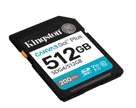 כרטיס זיכרון Kingston Canvas Go Plus Gen4 SDXC בנפח 512GB במהירות 200MB/s (C10 UHS-I U3 V30)