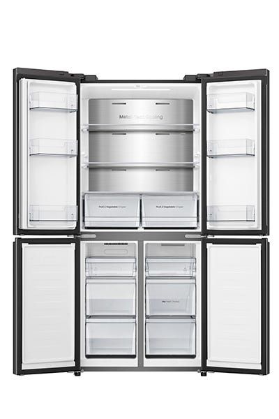 מקרר Hisense ארבע דלתות הפוך בנפח 483 ליטר נטו דגם  RQ58B  בצבע נירוסטה מושחרת
