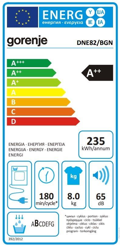 מייבש כביסה gorenje קונדנסור 8 קג דגם DNE82 BGN