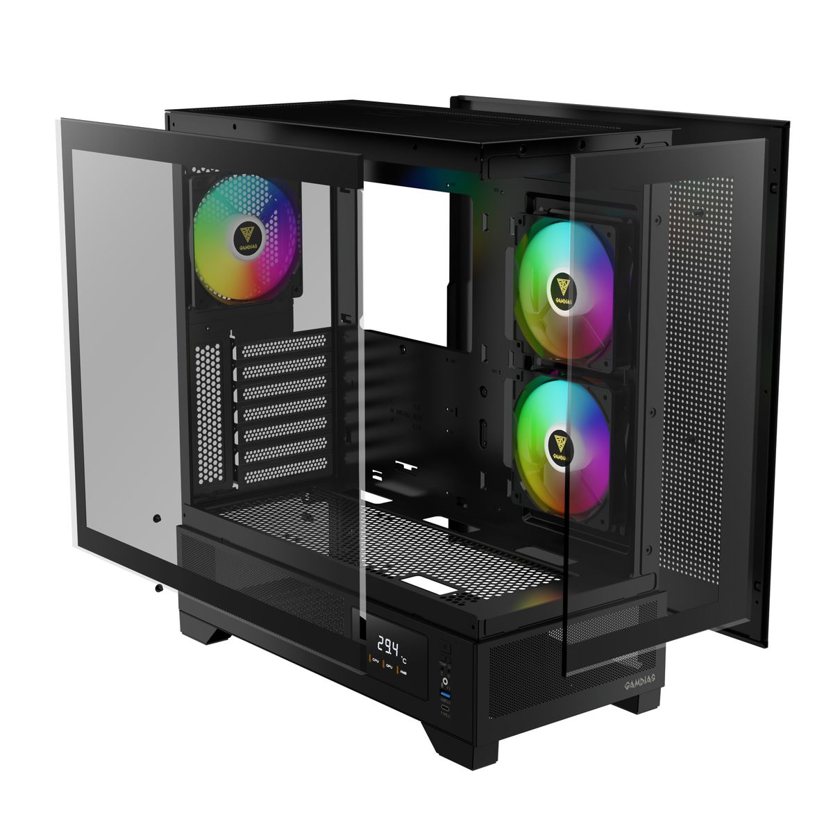 מארז מחשב GAMDIAS ATLAS M1 Mid-Tower ATX Micro-ATX Mini-ITX עם זכוכית מחוסמת ו-3 מאווררי ARGB באחריות יבואן רשמי
