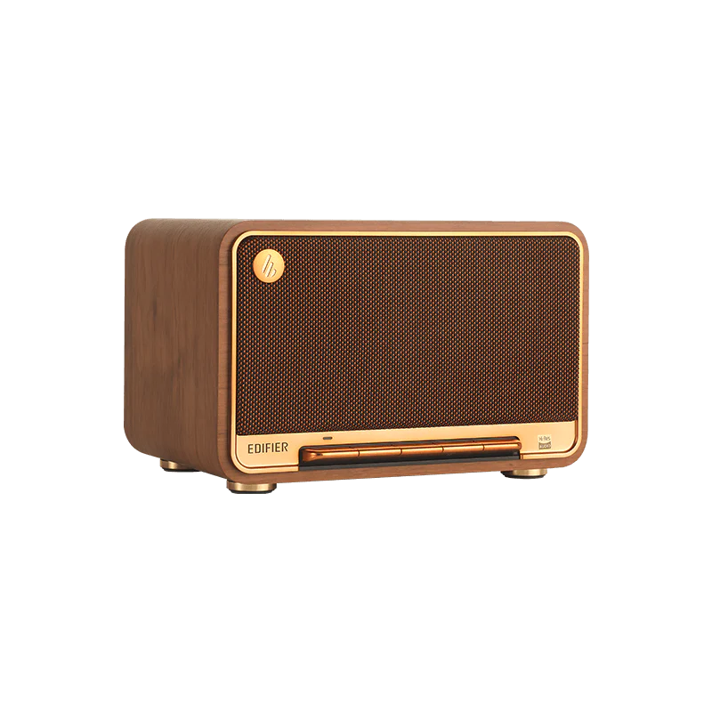 רמקול שולחני אלחוטי Edifier D32 – הספק טווח גבוה 15W×2 וטווח נמוך 30W – תגובת תדר 52Hz-40kHz – Bluetooth 5.3 ו-Wi-Fi AirPlay – חיבורי USB-C ו-AUX – צבע חום