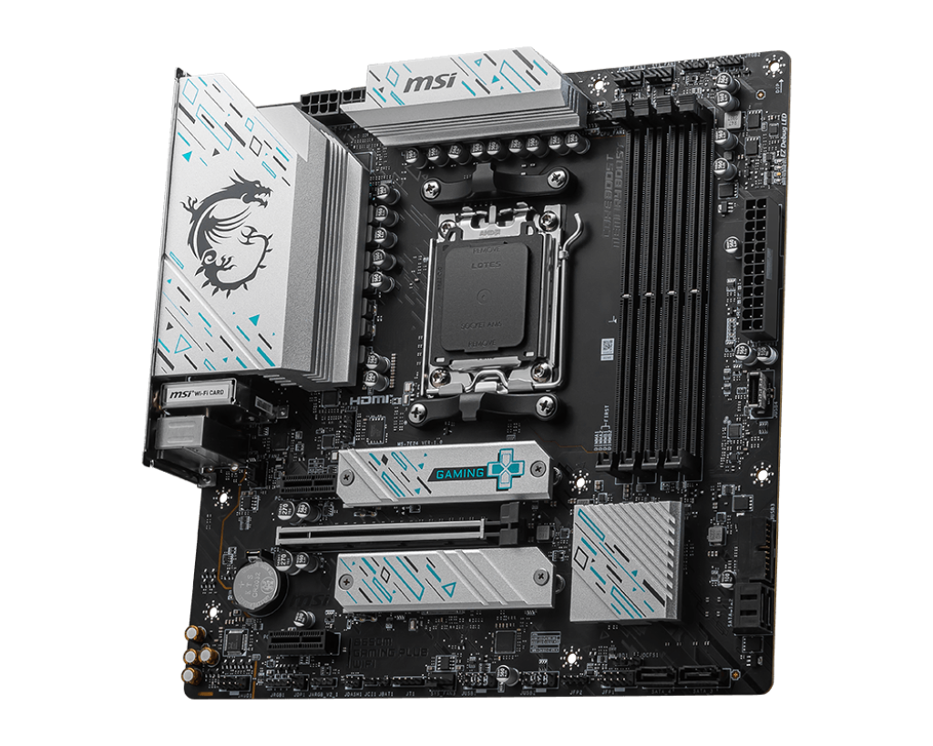 לוח אם MSI B650M GAMING PLUS WIFI – ערכת שבבים AMD B650 – תושבת AM5 – זיכרון DDR5 עד 256GB ב-4 חריצים – Wi-Fi 6E – 2 חריצי M.2 – 4 יציאות SATA III