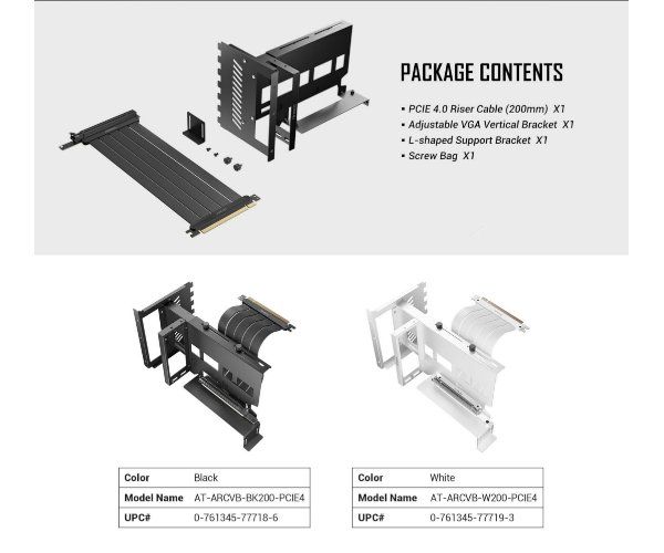 כבל ותושבת לכ. מסך Antec PCIE-4.0 Adjustable Vertical Bracket