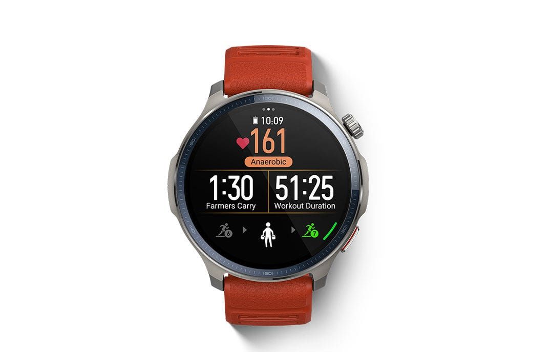 שעון חכם Amazfit דגם Balance 2 בצבע שחור, רצועה נוספת בצע אדום באריזה