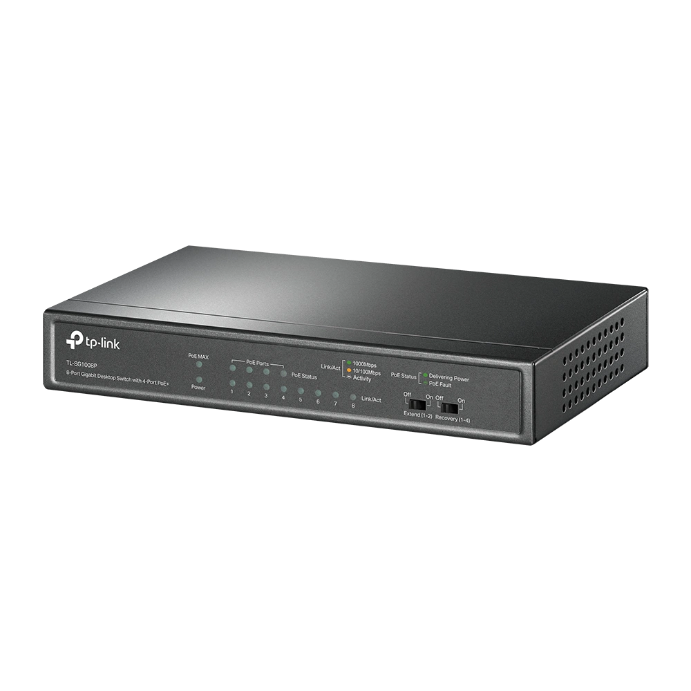 מתג שולחני TP-LINK 8 יציאות גיגה 4 POE 15.4W לכל יציאה באחריות יבואן רשמי 3 שנים