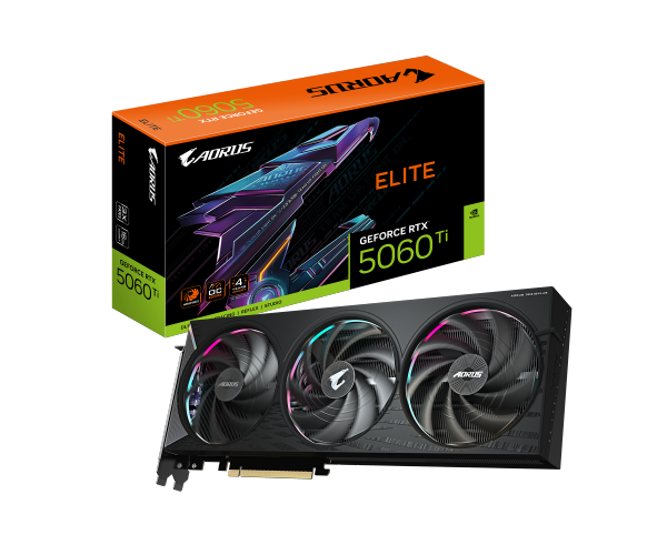 כרטיס מסך Gigabyte AORUS GeForce RTX 5060 Ti Master Elite – זיכרון 16GB GDDR7 – ממשק PCIe 5.0 x16 – תדר 2722MHz – אורך 329 מ"מ