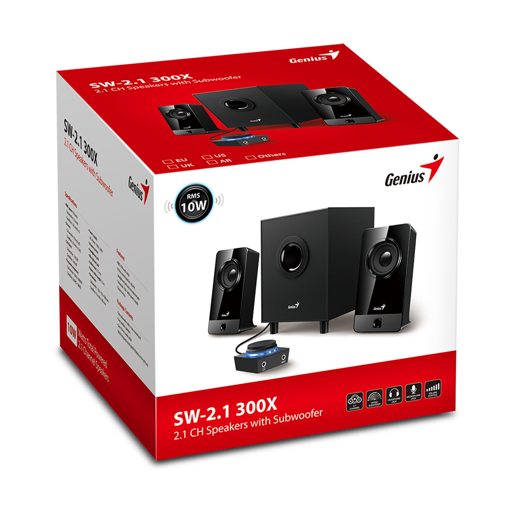 רמקולים Genius SW-2.1 300X – 2.1 – 12W – מארז עץ