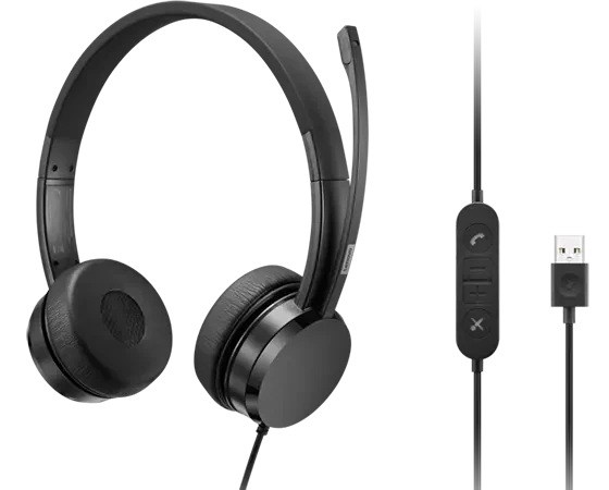 LENOVO USB-A Wired Stereo On-Ear Headset (with Control Box)